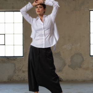 Avant-Garde Black Wool Drop Crotch Pants Sustainable Urban Minimalism