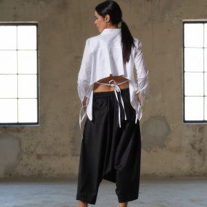Avant-Garde Black Wool Drop Crotch Pants Sustainable Urban Minimalism