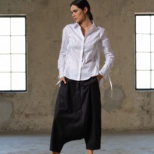 Avant-Garde Black Wool Drop Crotch Pants Sustainable Urban Minimalism