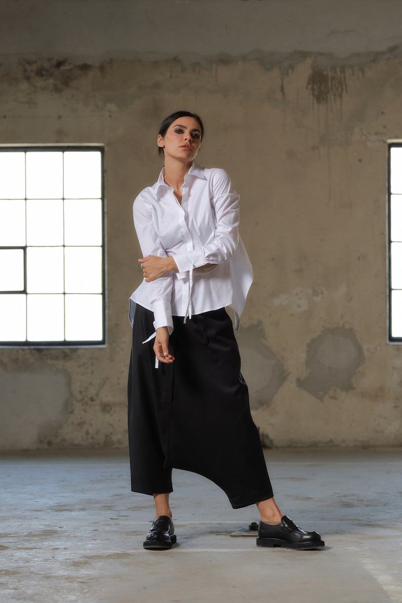 Avant-Garde Black Wool Drop Crotch Pants Sustainable Urban Minimalism