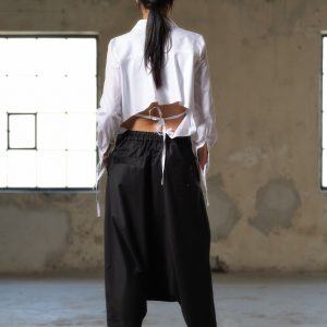 Avant-Garde Black Wool Drop Crotch Pants Sustainable Urban Minimalism