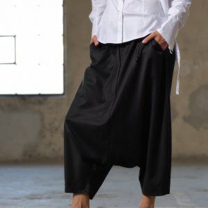 Avant-Garde Black Wool Drop Crotch Pants Sustainable Urban Minimalism