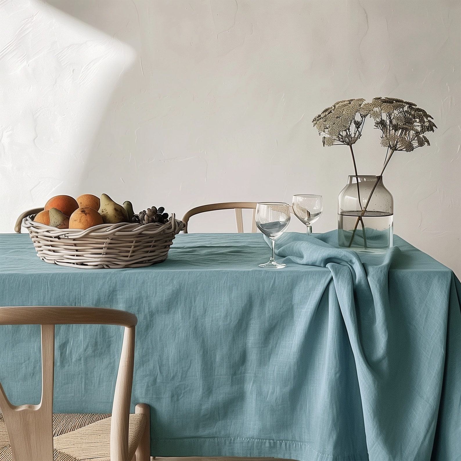 Azure Elegance Minimalist Linen Tablecloth for a Serene Dining Experience