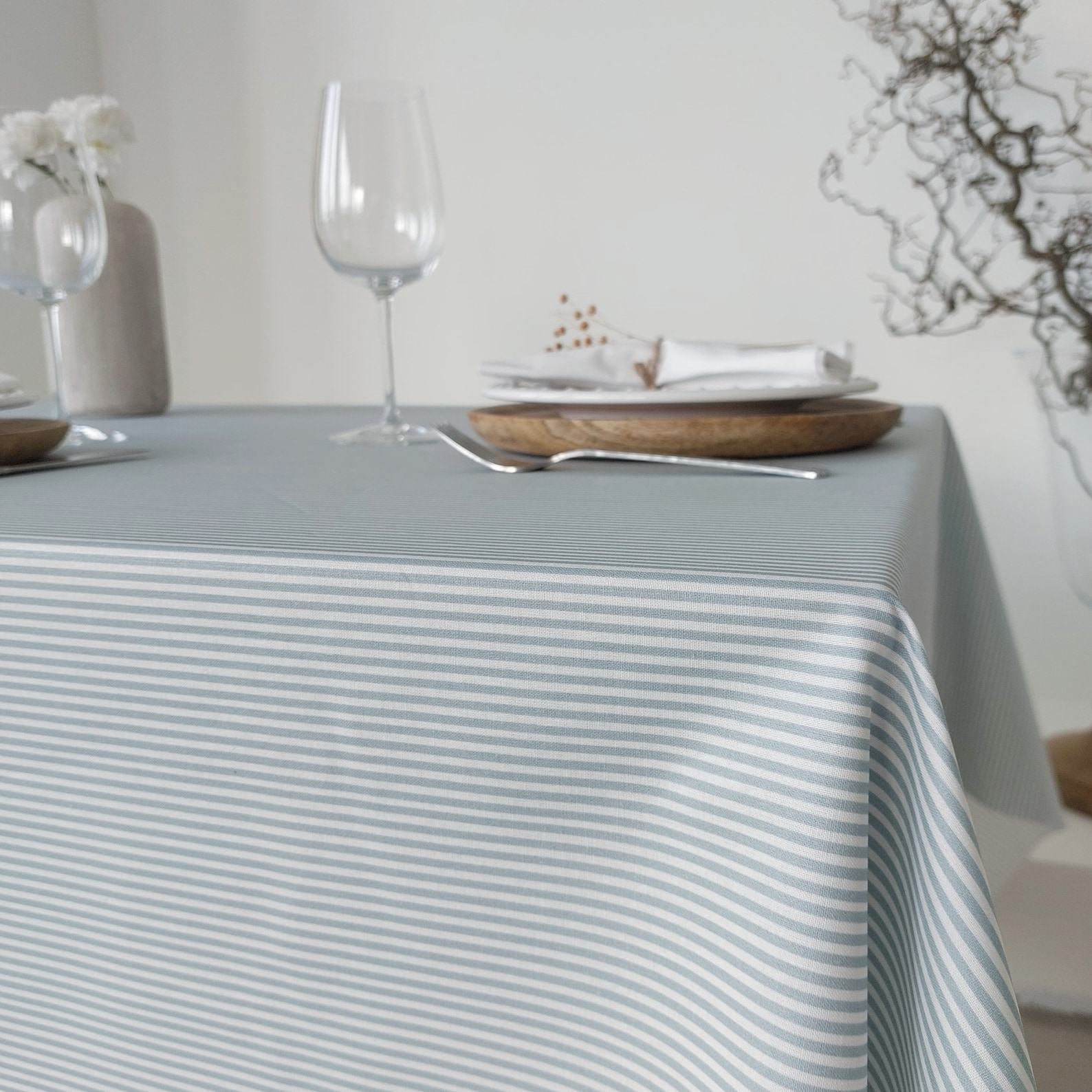 Azure Skies French Coated Tablecloth Elevate Your Dining Experience