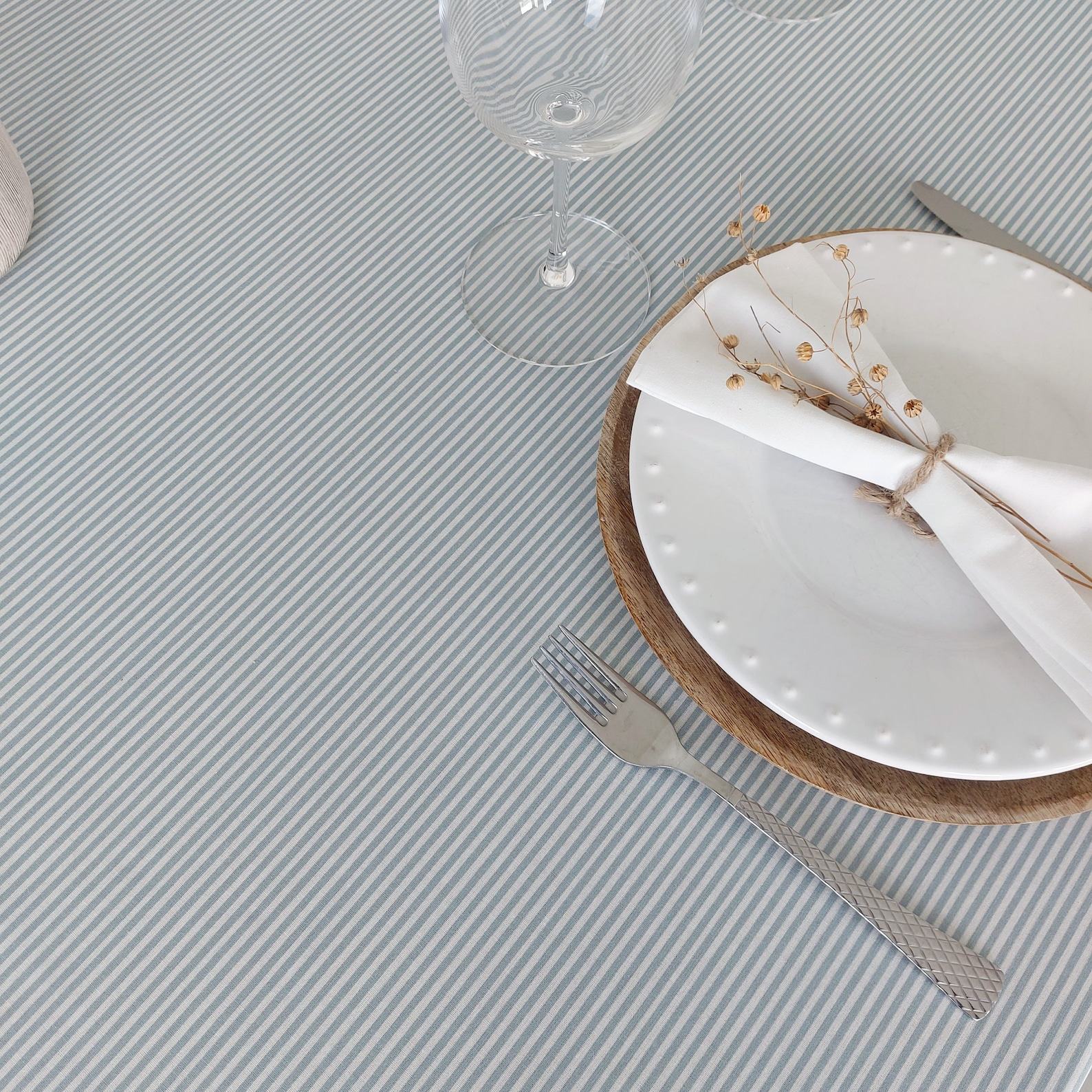 Azure Skies French Coated Tablecloth Elevate Your Dining Experience