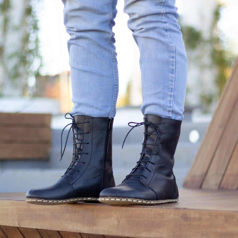 Barefoot Black Leather Boots for Men – Grounding Copper Rivets – Earthing Booties