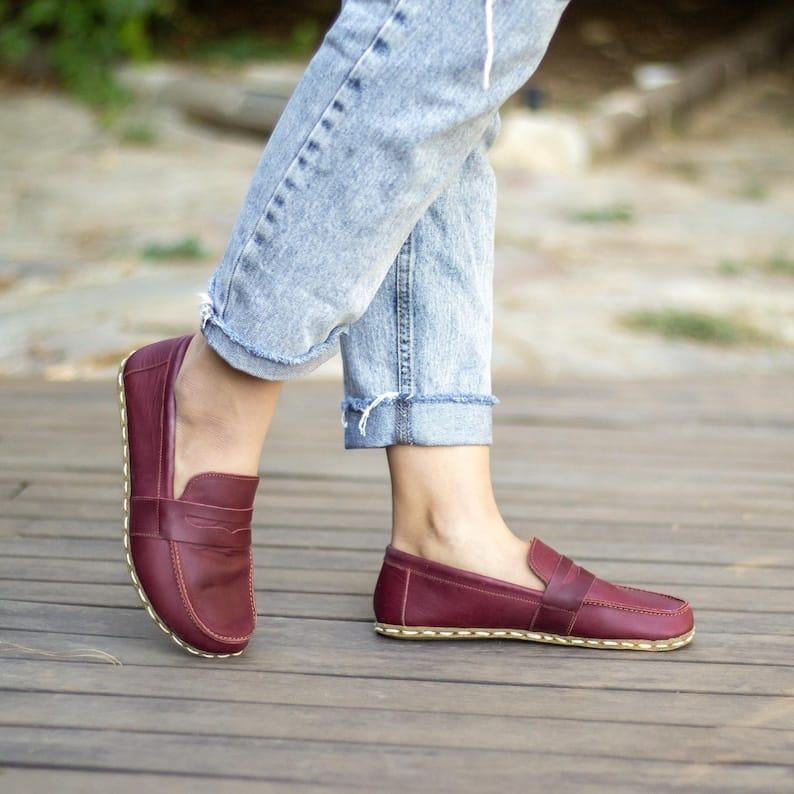 Barefoot Burgundy  Leather Grounding Shoes for Women | Earthing & Comfort