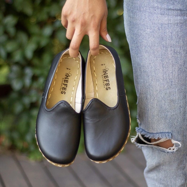 Barefoot Leather Grounding Shoes Women – Earthing Shoes – Black All Leather