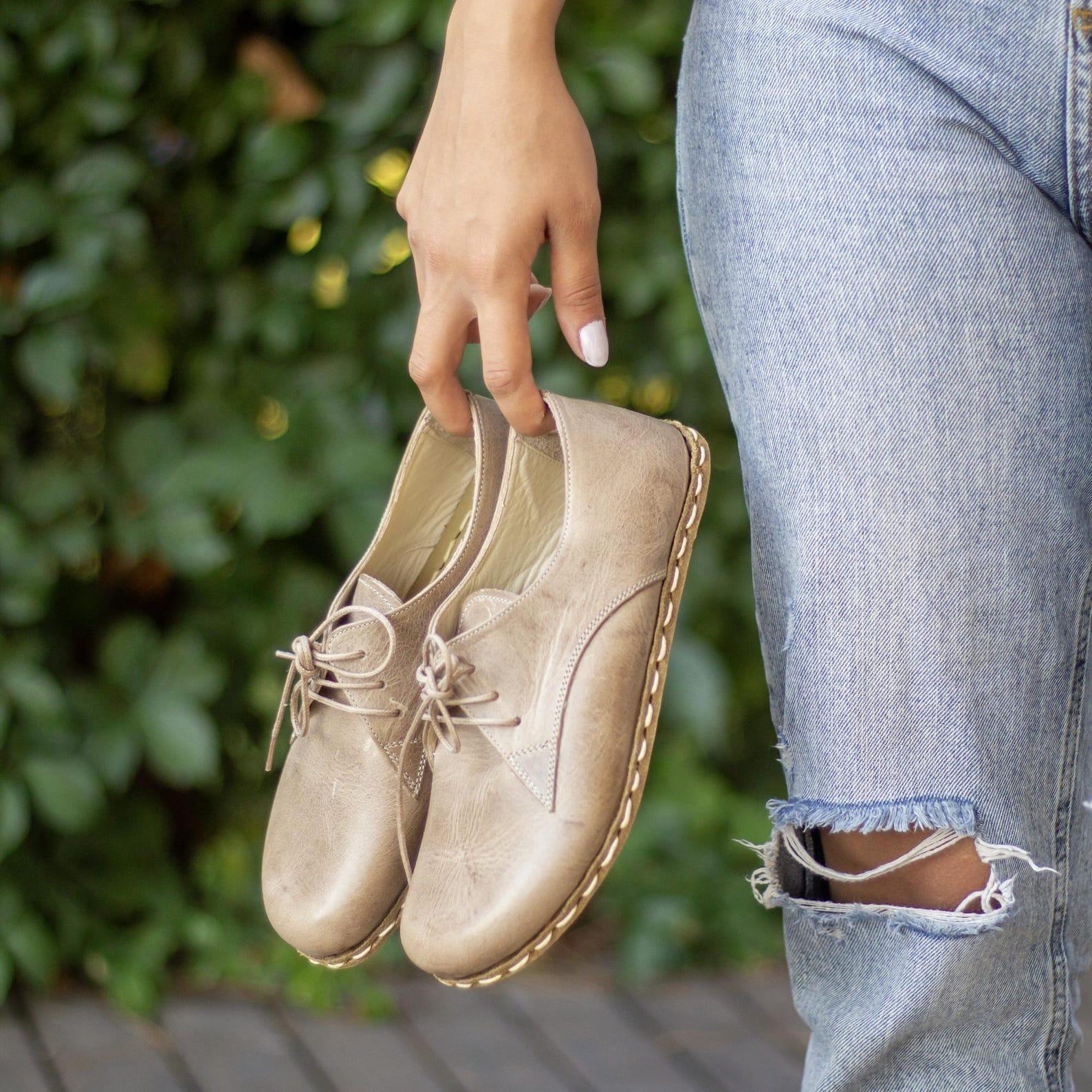 Barefoot Oxford  Handmade Tan Leather Grounding Shoes – Beige Women’s