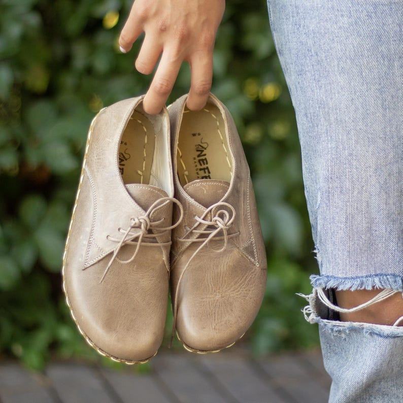 Barefoot Oxford  Handmade Tan Leather Grounding Shoes – Beige Women’s