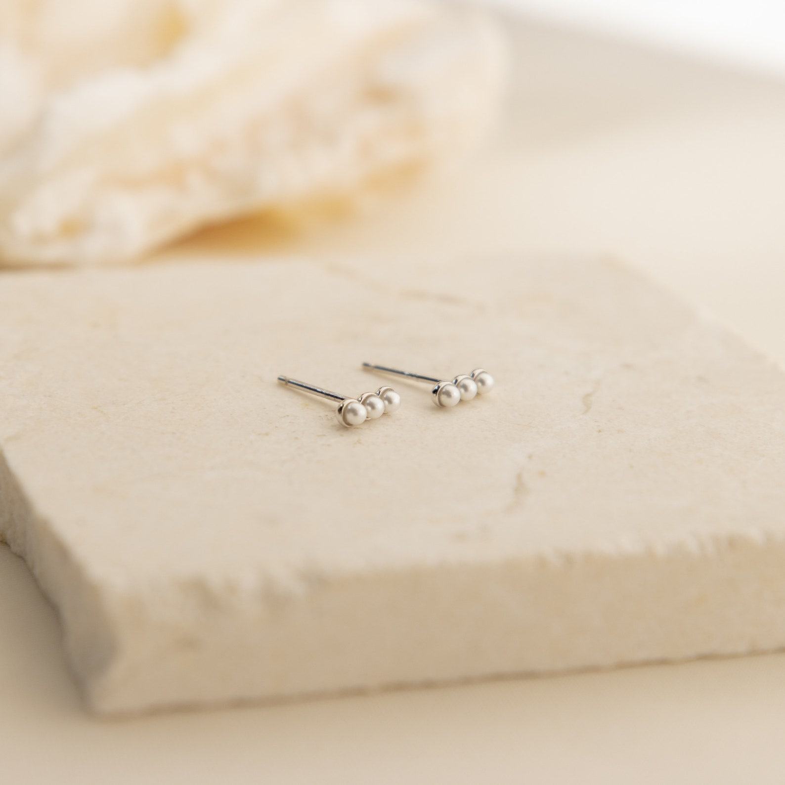 Beaded Pearl Bar Earrings Minimalist Dainty Studs for Second Hole, Interesting  Item (ER176)
