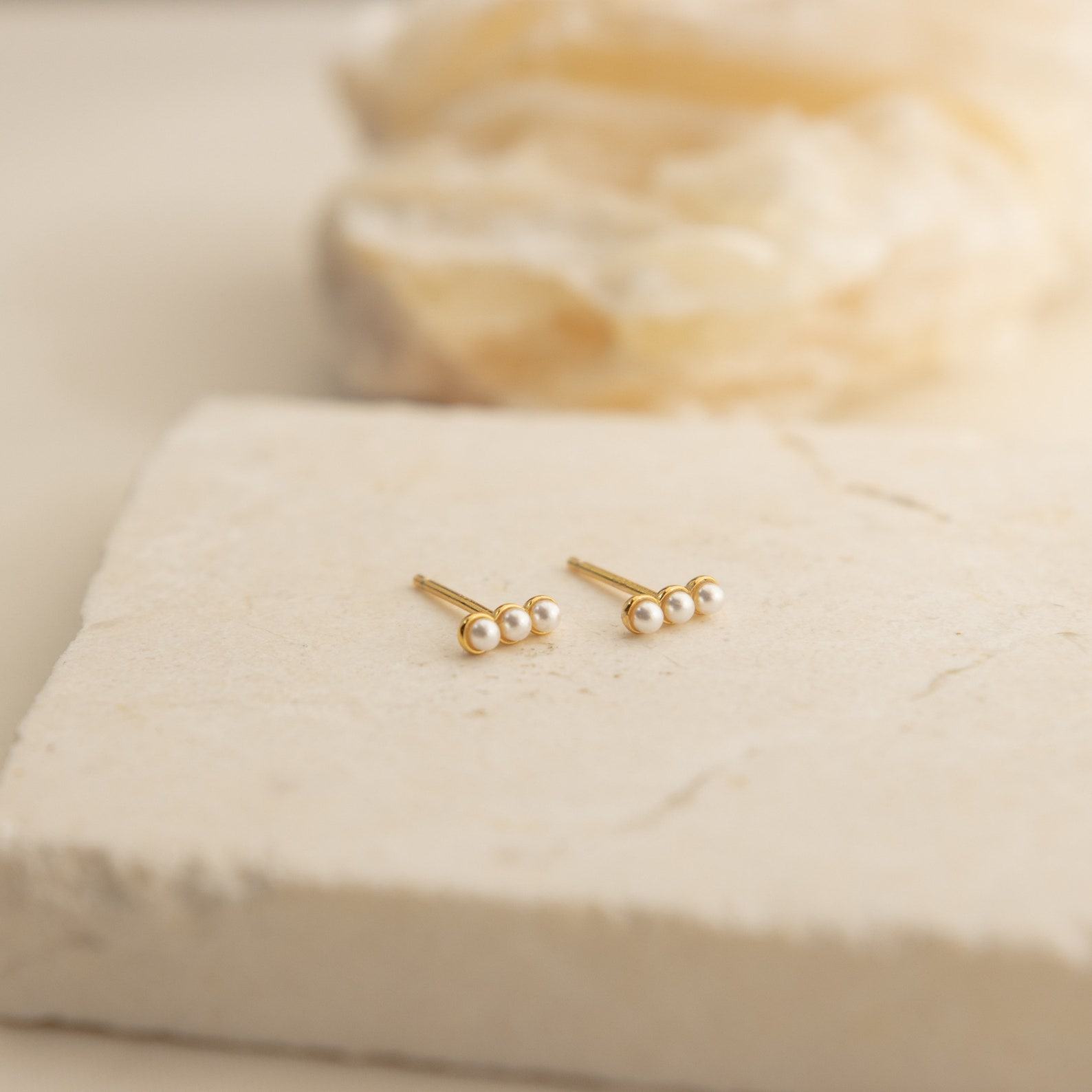 Beaded Pearl Bar Earrings Minimalist Dainty Studs for Second Hole, Interesting  Item (ER176)