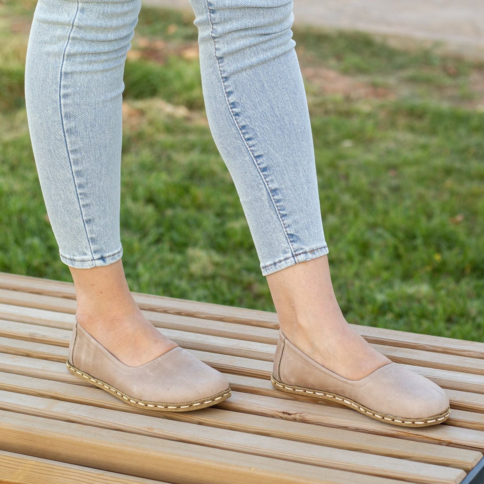 Beige Barefoot Bliss Embrace Comfort and Grounding with Crazy Vision’s Leather Loafers