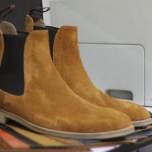 Bespoke Beige Chelsea Boots  Handmade Goodyear Welted Dress Boots for Men