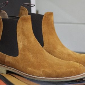 Bespoke Beige Chelsea Boots  Handmade Goodyear Welted Dress Boots for Men