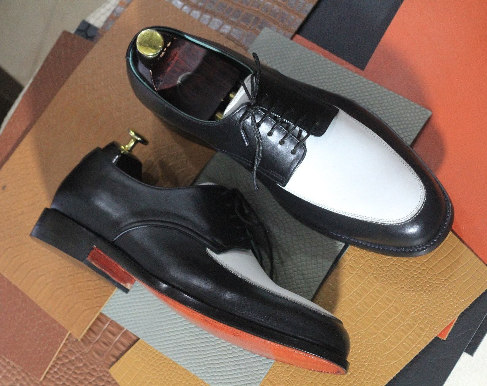 Bespoke Black & White Leather Oxford Shoes – Classic Men’s Formal Lace-Ups - Image 3