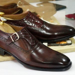 Bespoke Brown Single Monk Strap Shoes – Handmade Goodyear Welted Dress Shoes