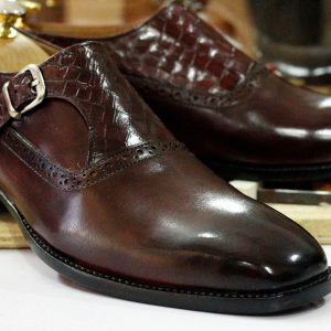 Bespoke Brown Single Monk Strap Shoes – Handmade Goodyear Welted Dress Shoes