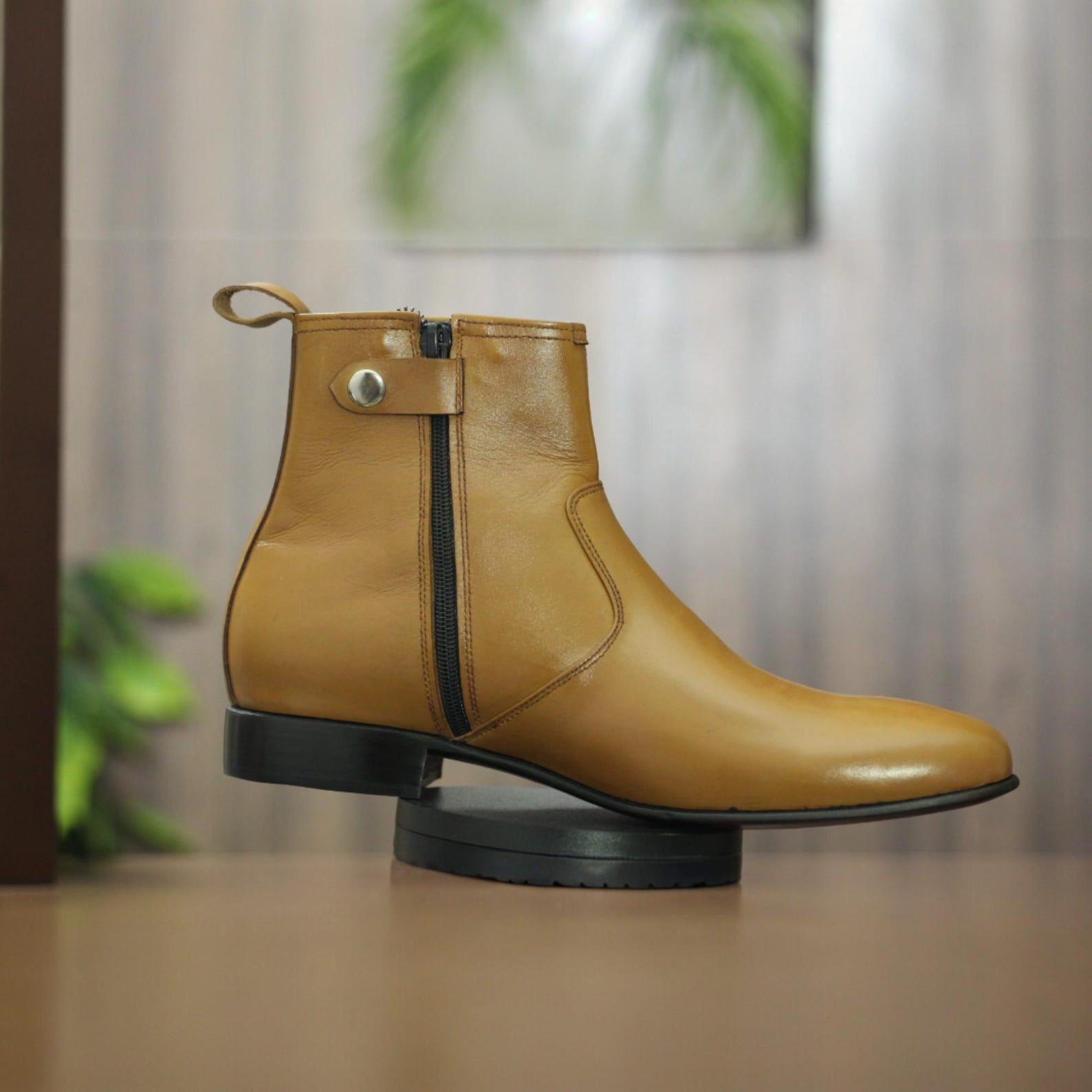 Bespoke Tan Leather Dress Boots  Handmade Ankle Boots for Men