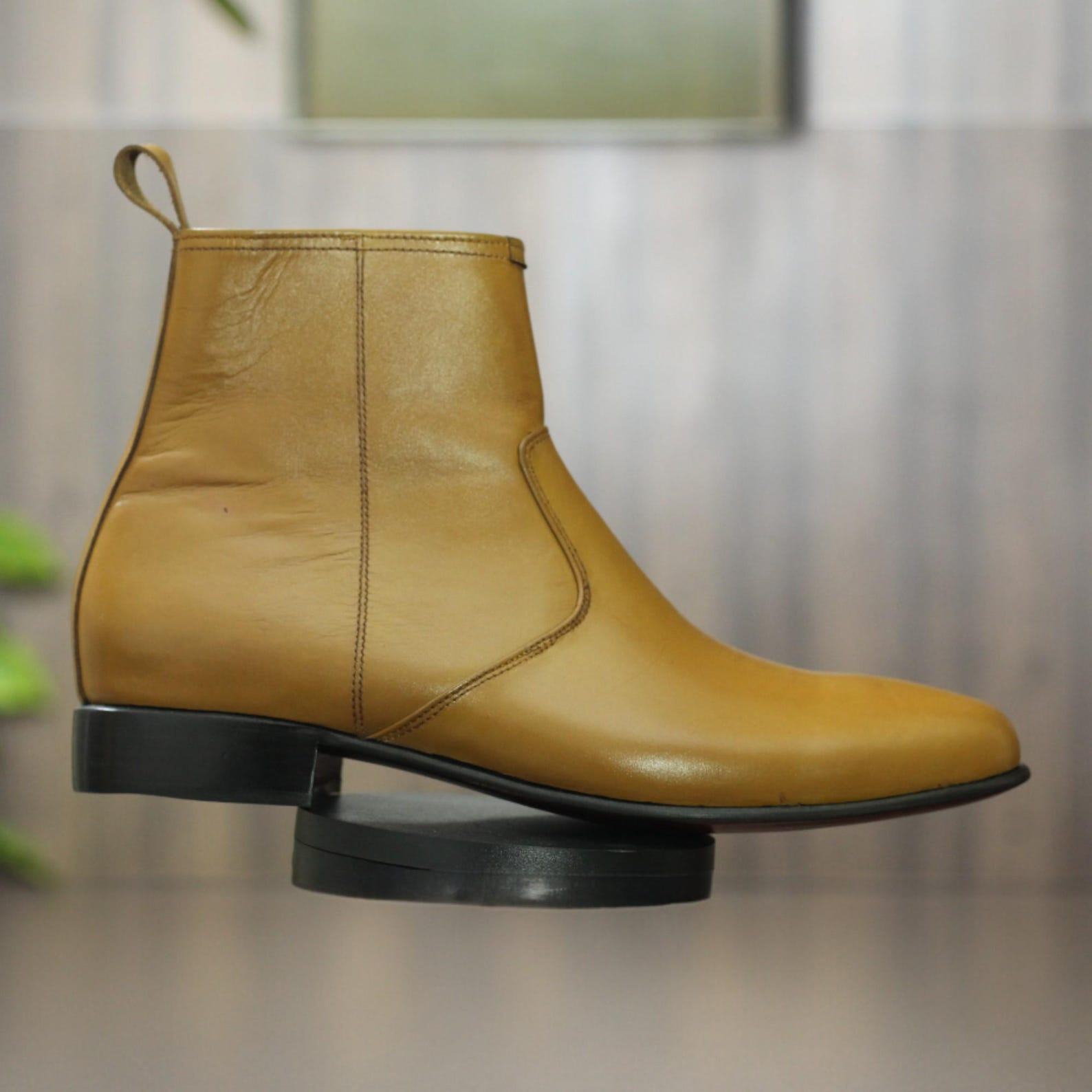 Bespoke Tan Leather Dress Boots  Handmade Ankle Boots for Men