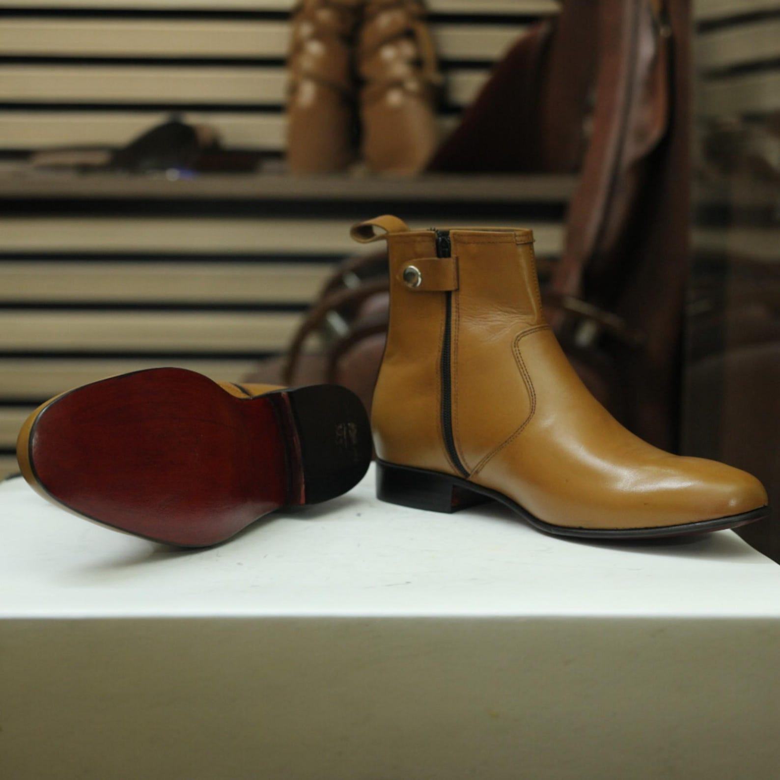 Bespoke Tan Leather Dress Boots  Handmade Ankle Boots for Men