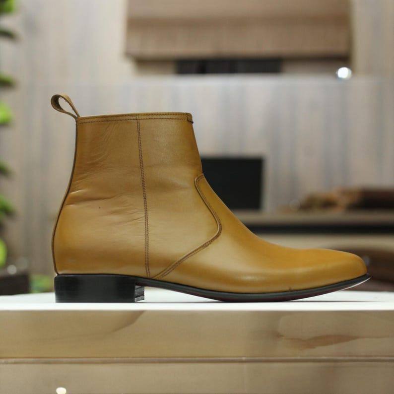 Bespoke Tan Leather Dress Boots  Handmade Ankle Boots for Men