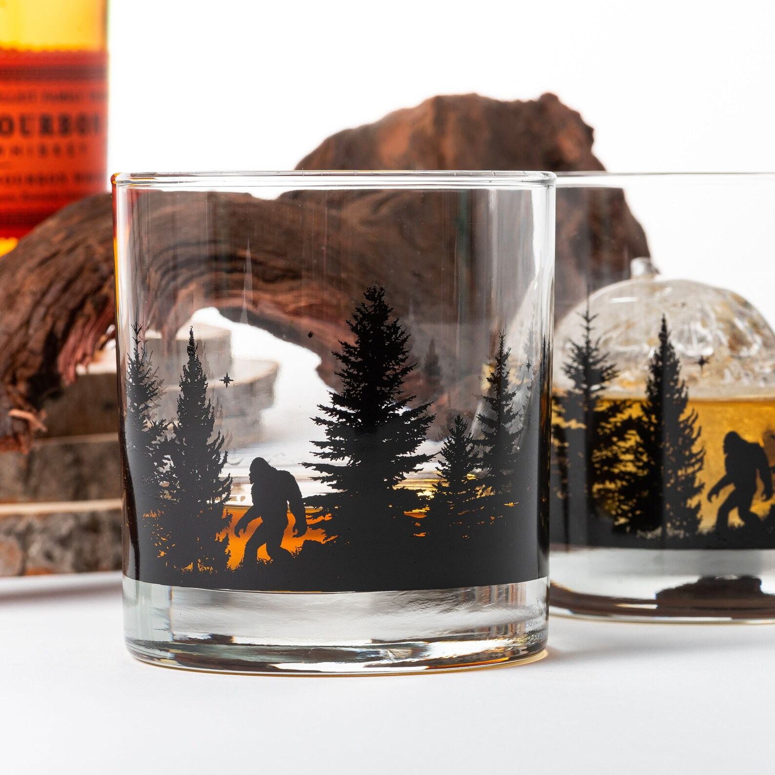 Bigfoot in the Forest Unveil the Mystery with Our Enchanting Whiskey Glasses