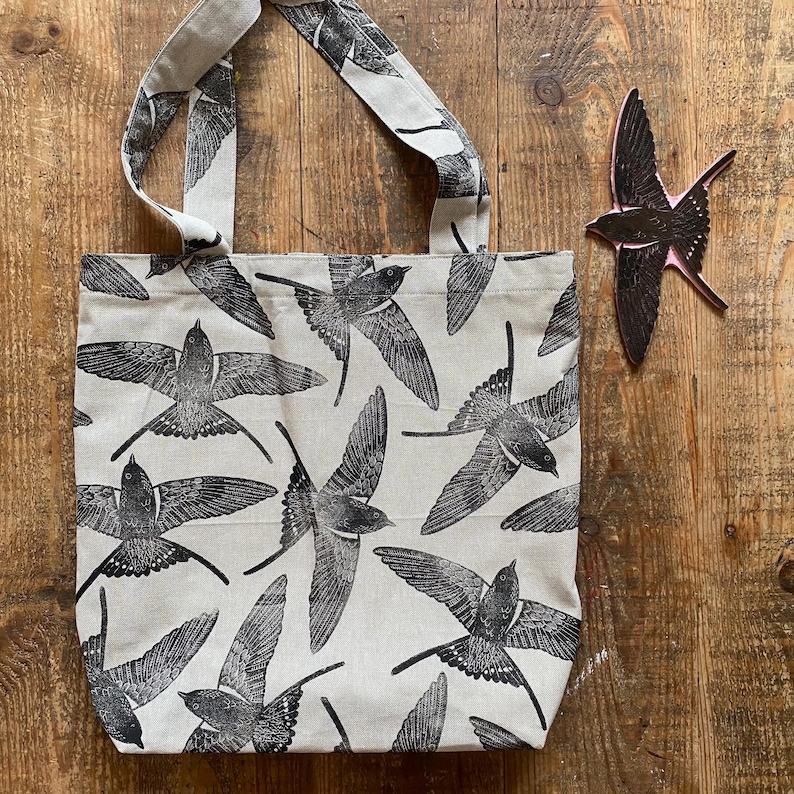 Birds of a Feather Handprinted Tote Bag for Nature Lovers