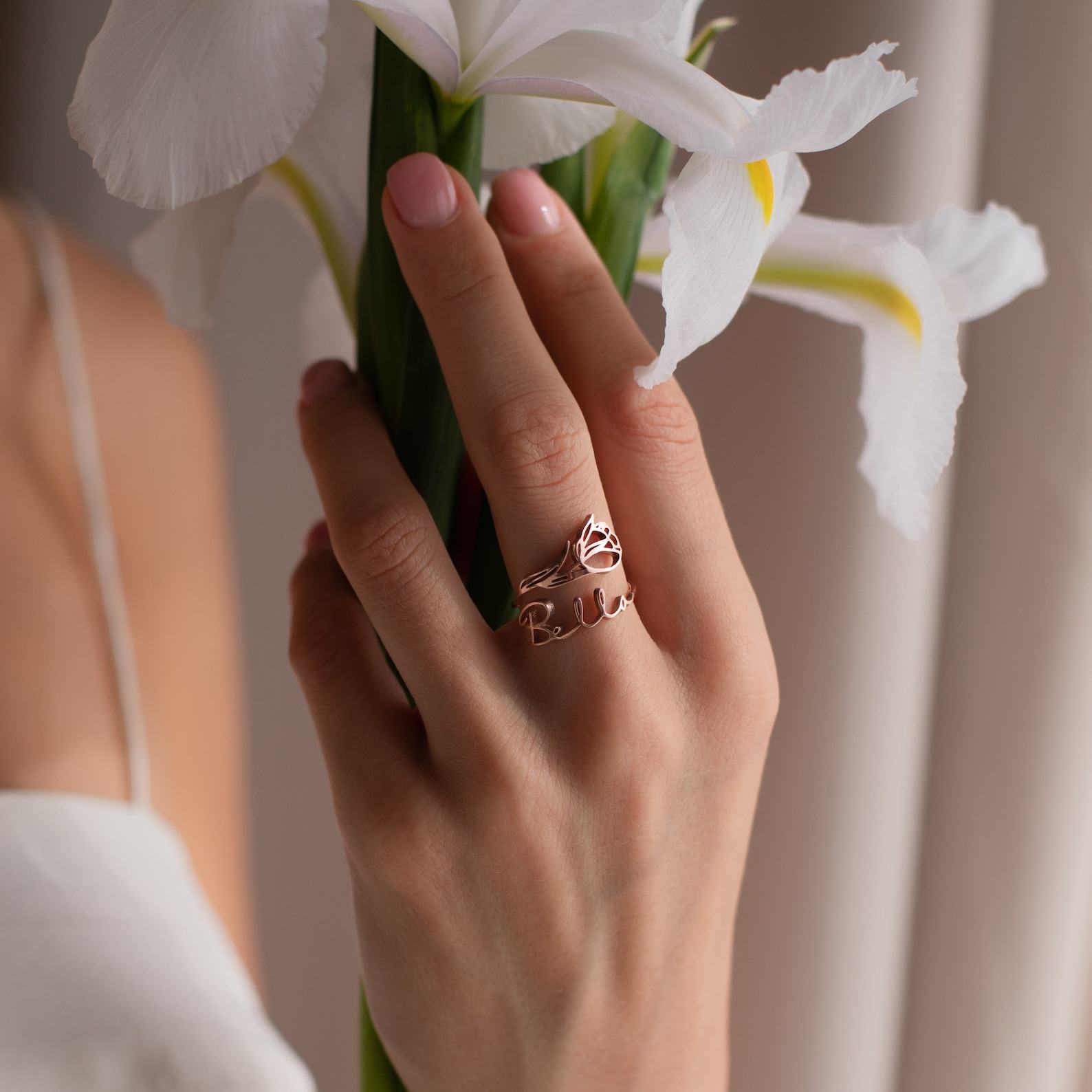Birth Flower Name Ring Personalized Floral Jewelry for a Timeless Statement