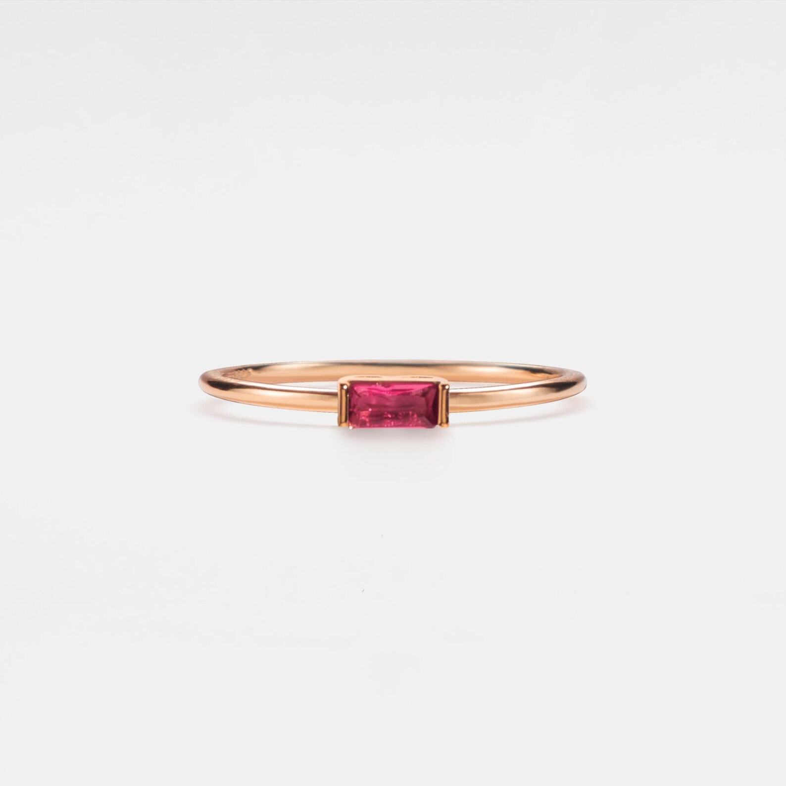 Birthstone Baguette Ring Delicate Stacking Ring for Friendship and Love