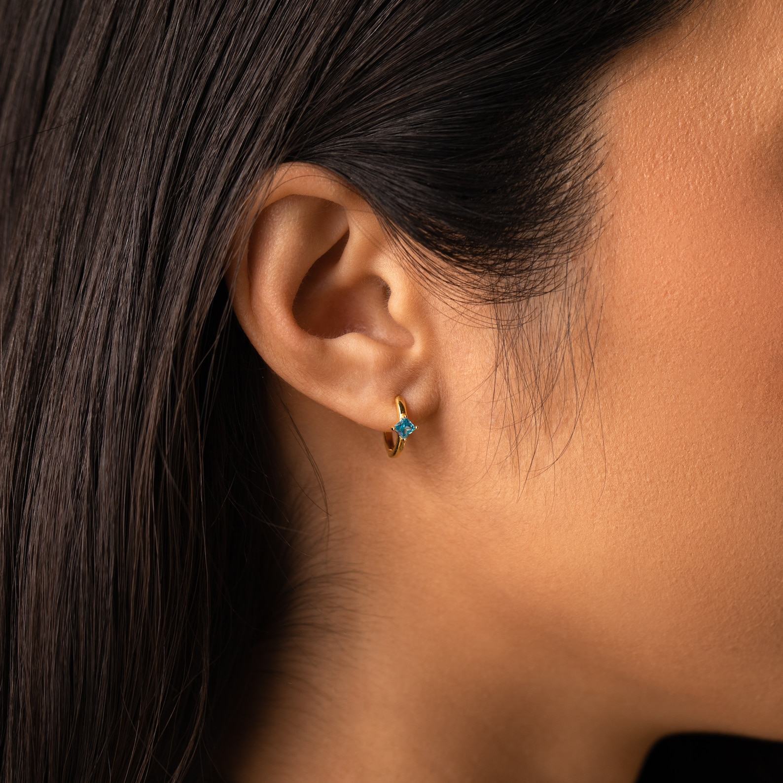 Birthstone Huggies Minimalist Gold Hoops with Custom Birthstone, Interesting  Item for Mom (ER094)