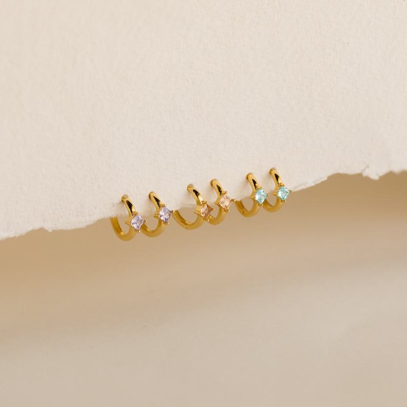 Birthstone Huggies Minimalist Gold Hoops with Custom Birthstone, Interesting  Item for Mom (ER094)