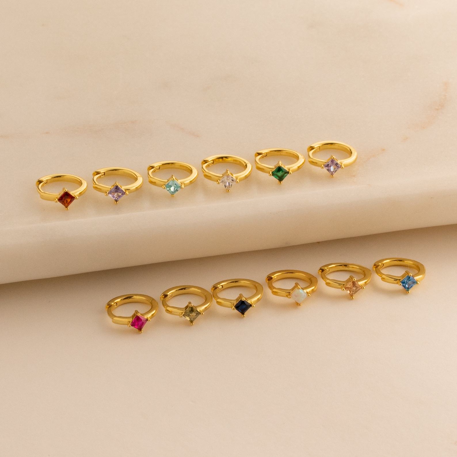 Birthstone Huggies Minimalist Gold Hoops with Custom Birthstone, Interesting  Item for Mom (ER094)