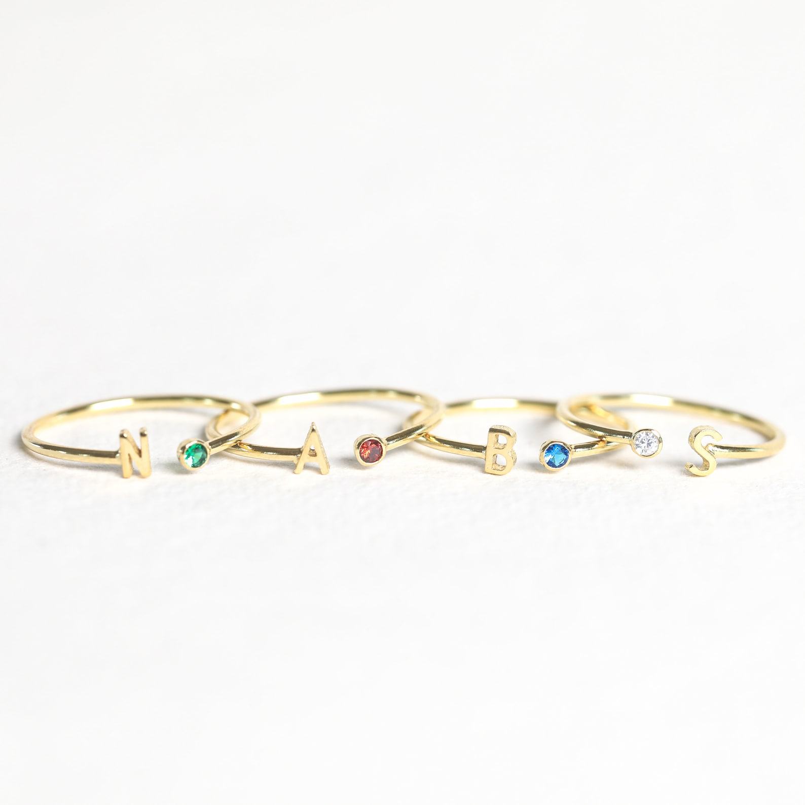 Birthstone Initial Ring Personalized Jewelry for Mothers, Bridesmaids, and Birthdays