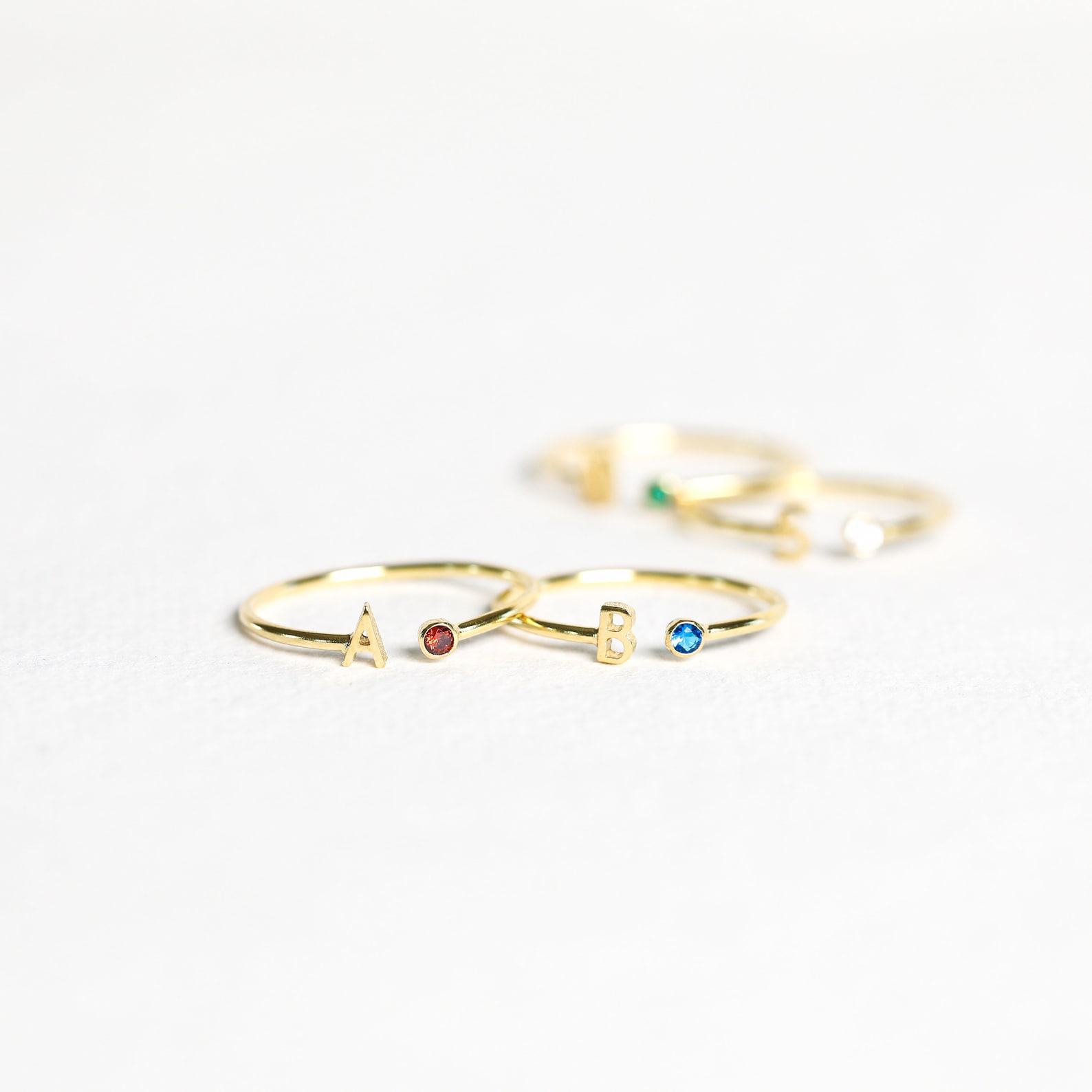Birthstone Initial Ring Personalized Jewelry for Mothers, Bridesmaids, and Birthdays