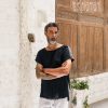 Black Boho Shirt Raw Cotton Bohemian Men’s Clothing, Asymmetrical Organic Top, Comfy Tunic T-Shirt, Gypsy Shirt for Men