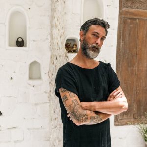 Black Boho Shirt Raw Cotton Bohemian Men’s Clothing, Asymmetrical Organic Top, Comfy Tunic T-Shirt, Gypsy Shirt for Men