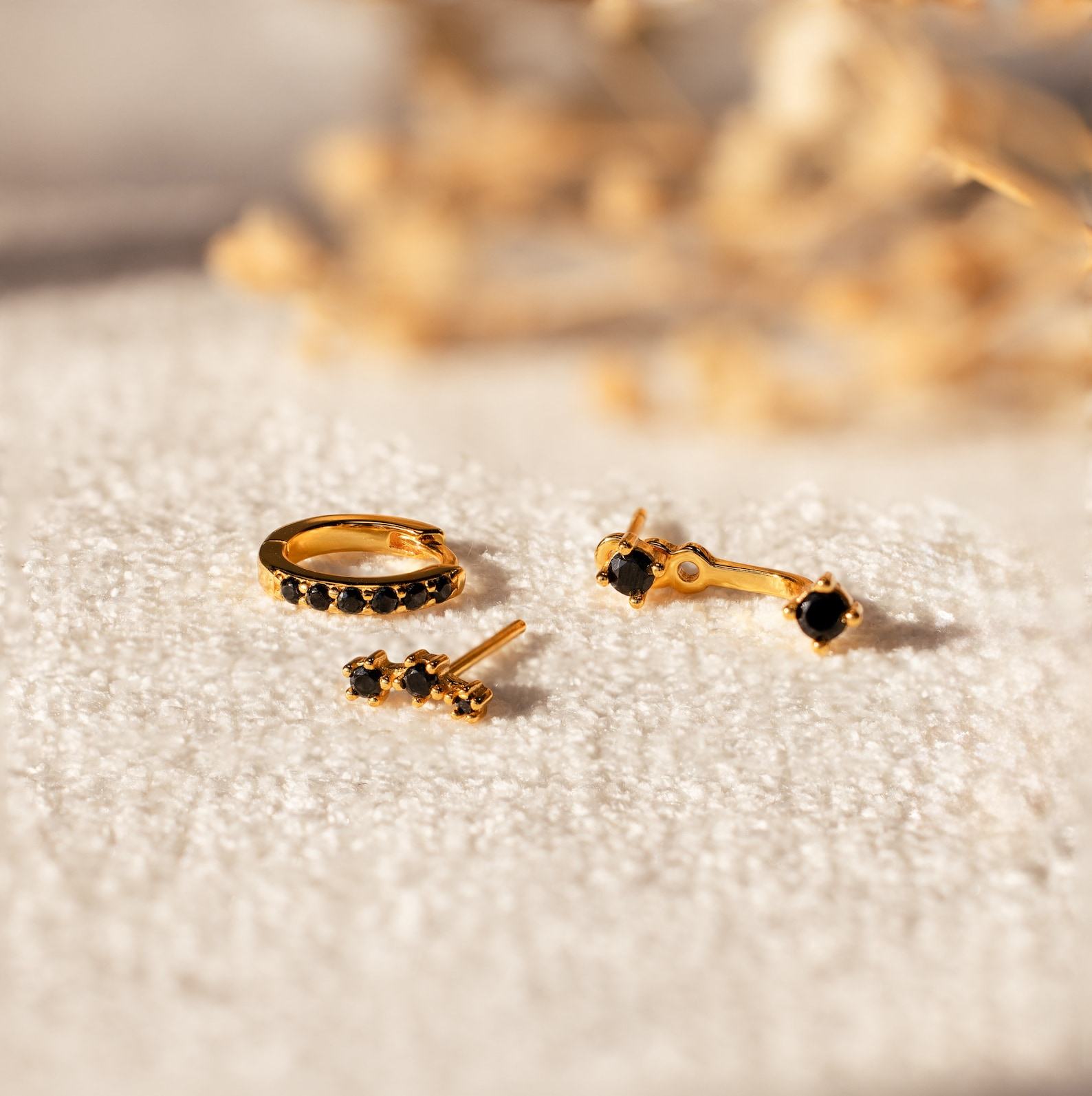 Black Diamond Earring Set Pave Diamond Hoop and Ear Jacket by Caitlyn Minimalist