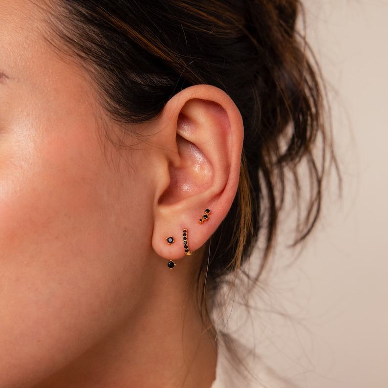 Black Diamond Earring Set Pave Diamond Hoop and Ear Jacket by Caitlyn Minimalist