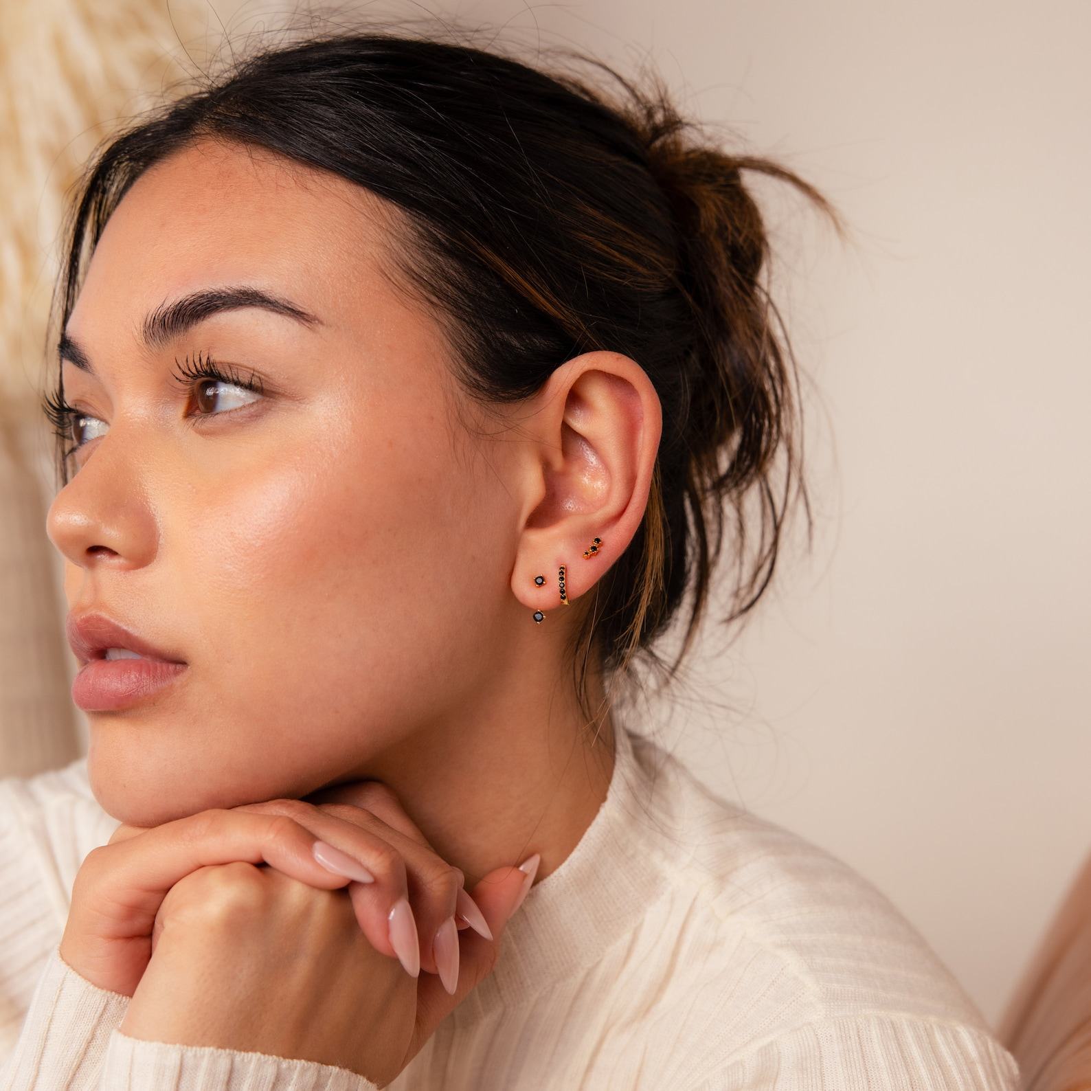 Black Diamond Earring Set Pave Diamond Hoop and Ear Jacket by Caitlyn Minimalist