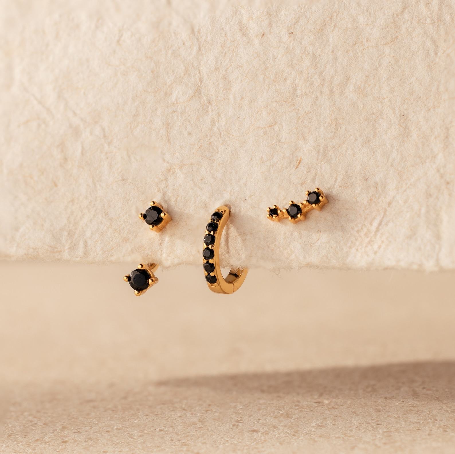 Black Diamond Earring Set Pave Diamond Hoop and Ear Jacket by Caitlyn Minimalist