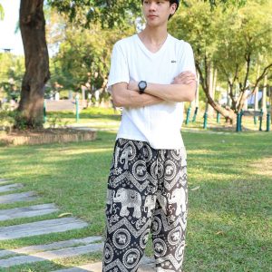 Black Elephant Pants Flowy Harem Pants for Men – Bohemian Comfort for Yoga, Dance, and Festivals