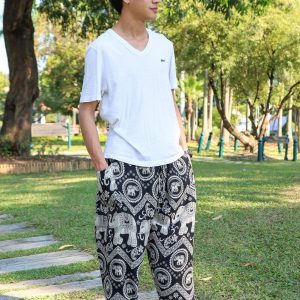 Black Elephant Pants Flowy Harem Pants for Men – Bohemian Comfort for Yoga, Dance, and Festivals