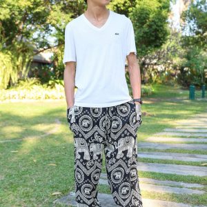 Black Elephant Pants Flowy Harem Pants for Men – Bohemian Comfort for Yoga, Dance, and Festivals
