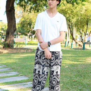 Black Elephant Pants Flowy Harem Pants for Men – Bohemian Comfort for Yoga, Dance, and Festivals