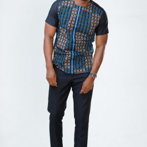 Black Kente Men’s African Print Cotton Easy-Wear Ankara Shirt by Zedi Embrace Cultural Elegance