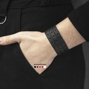Black Perforated Leather Cuff Bracelet A Timeless Accessory for Men and Women
