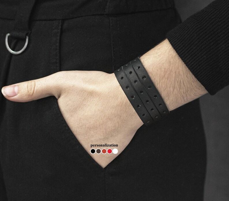 Black Perforated Leather Cuff Bracelet A Timeless Accessory for Men and Women