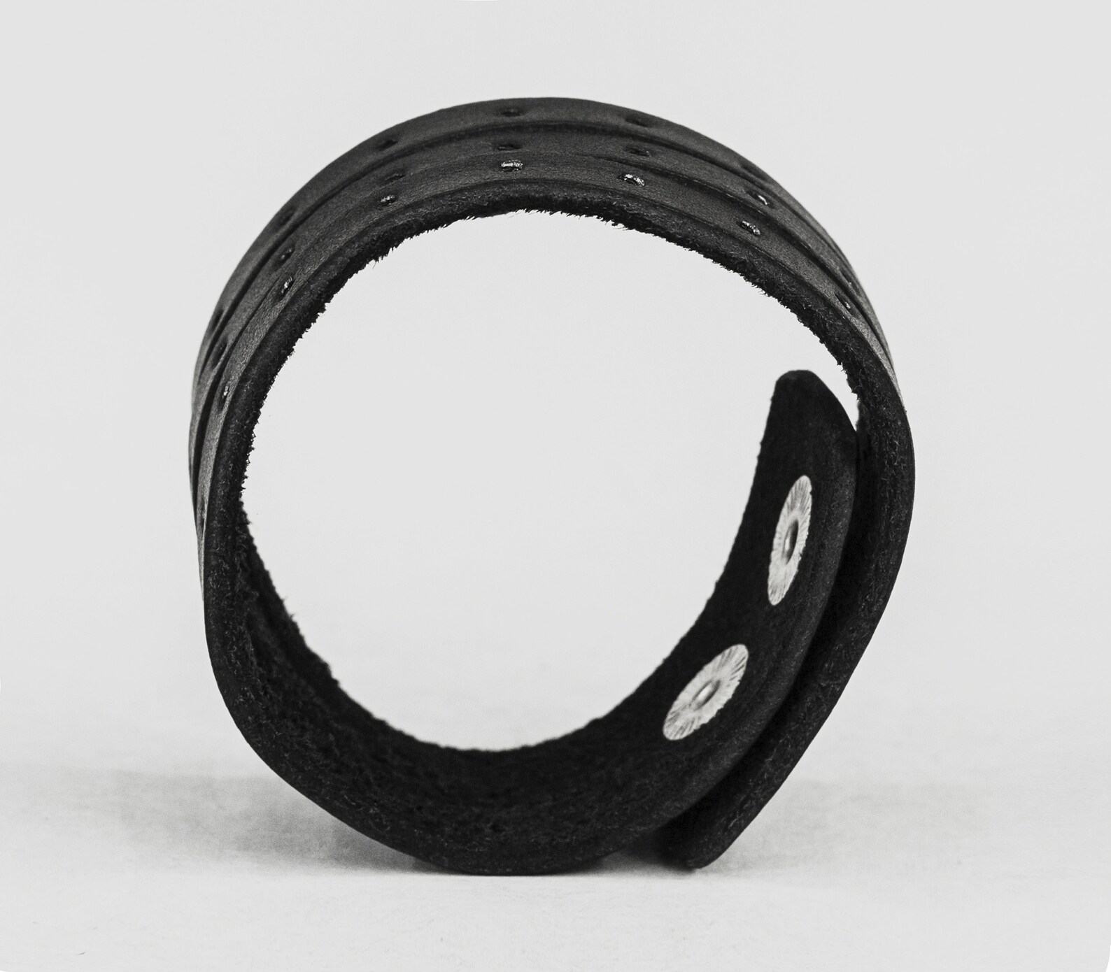 Black Perforated Leather Cuff Bracelet A Timeless Accessory for Men and Women - Image 5