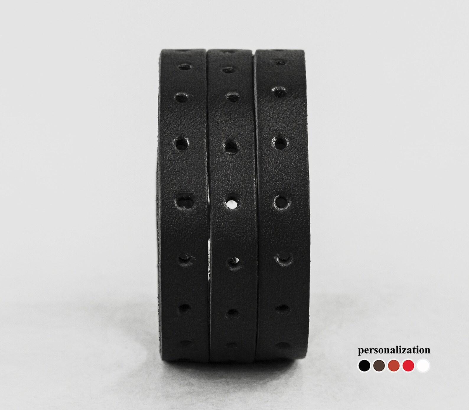 Black Perforated Leather Cuff Bracelet A Timeless Accessory for Men and Women - Image 2